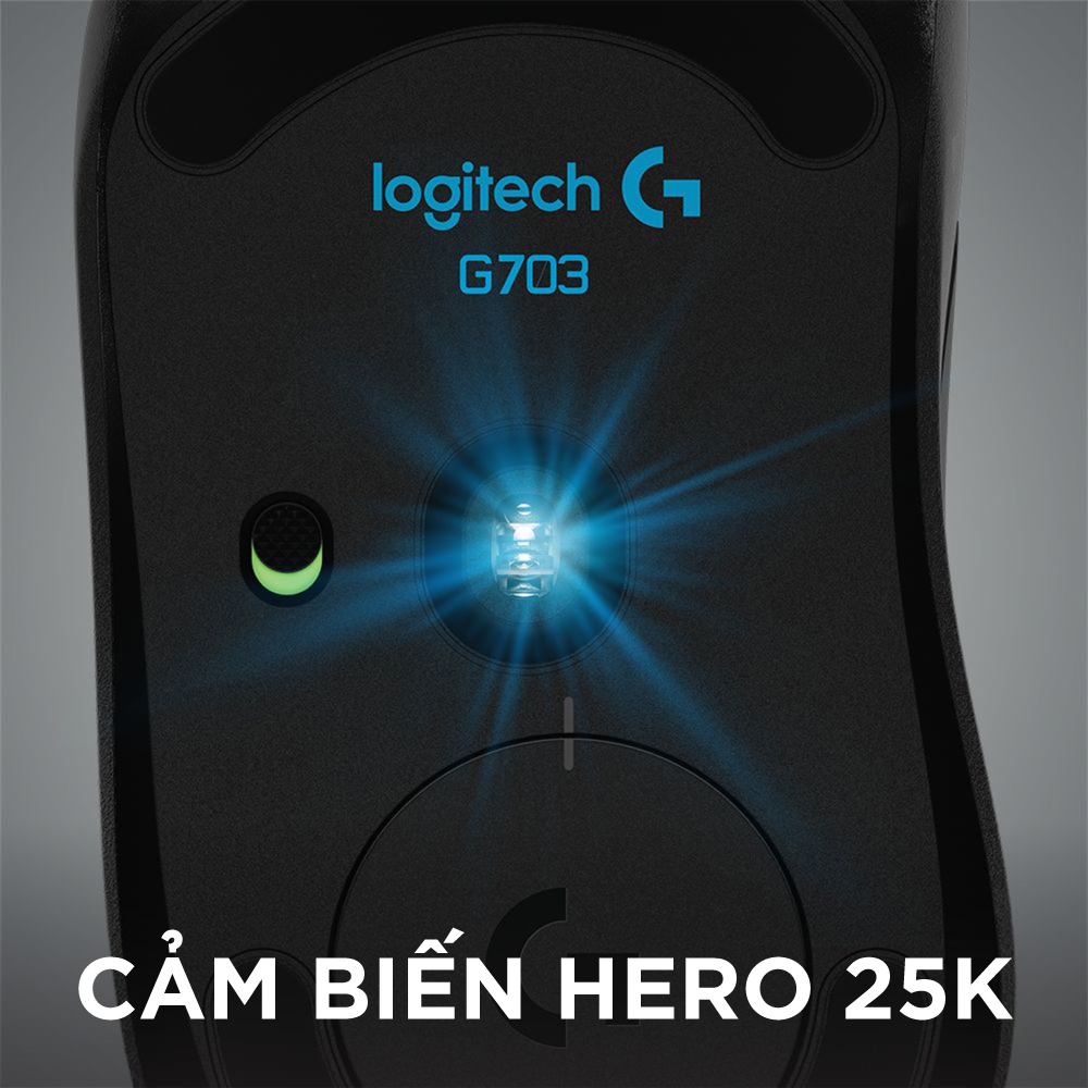 Chuột game không dây Lightspeed RGB Logitech G703 - Cảm biến Hero 25k, tương thích PowerPlay, nhẹ 95g+10g cân tùy chỉnh, pin 60h, PC/Mac -Hàng Chính Hãng