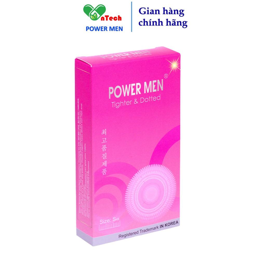 Bao cao su POWER MEN TIGHTER & DOTTED dáng ôm khít 3D chống tuột thân có gân gai nổi tăng khoái cảm size nhỏ 49mm