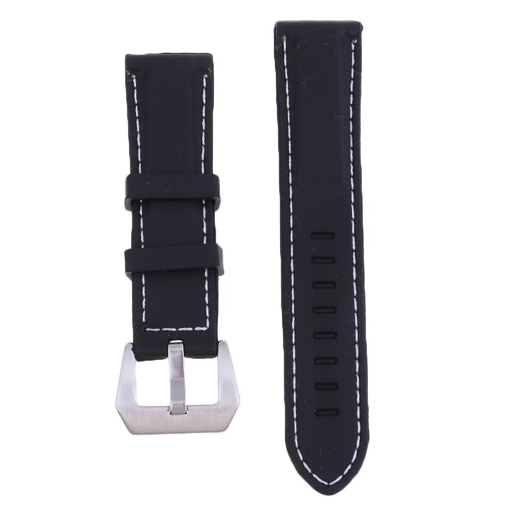 Men's Soft Silicone Rubber Watch Bands Repalcement White Stitch Quick Release Strap 22mm 24mm or 26mm Width Black Band