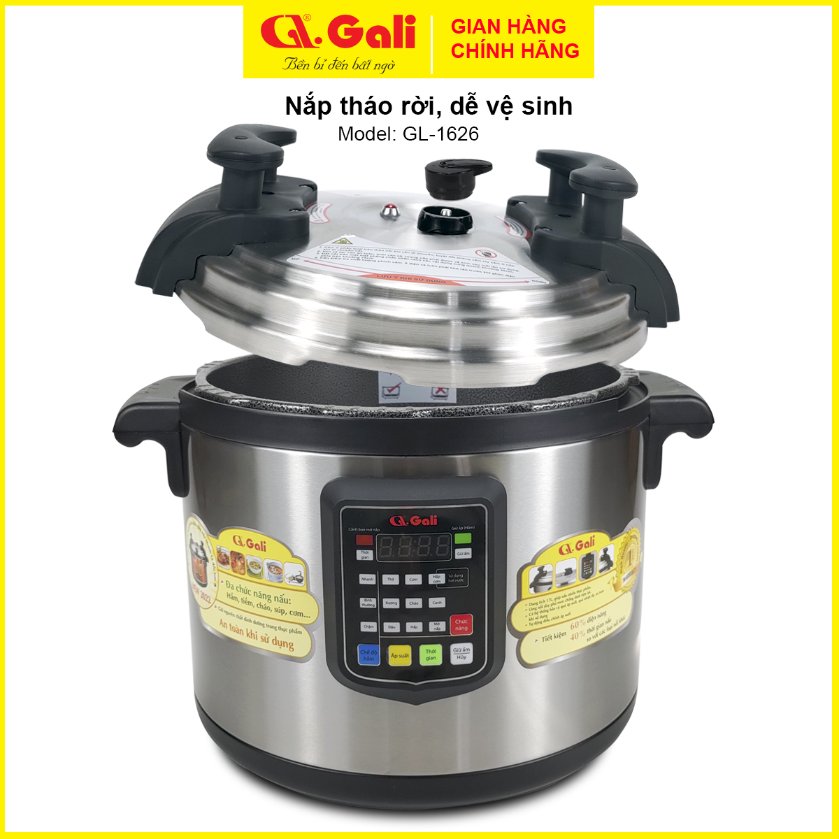 Nồi áp suất Gali GL-1626, dung tích 17lít, Sử dụng hoàn hảo cho các nhà hàng, quán ăn, trường học, hàng chính hãng 100%, bảo hành 12 tháng Gali