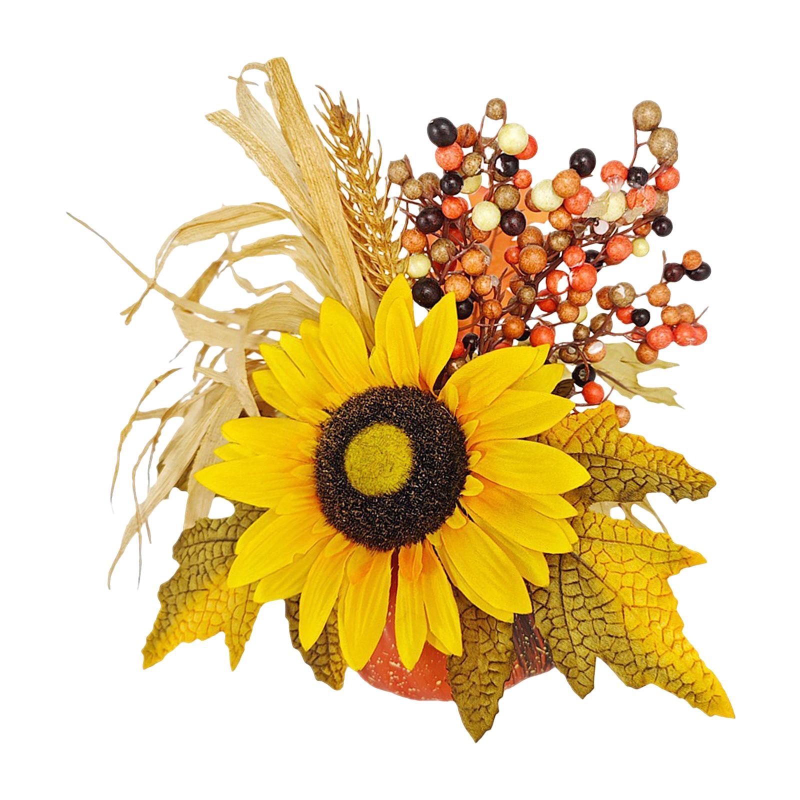 Artificial Pumpkin with Flowers Fall Harvest Festival Decor for Home Kitchen