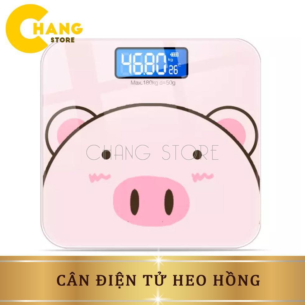 Cân điện tử mặt kính cường lực, thiết kế gọn nhẹ hình heo hồng siêu dễ thương