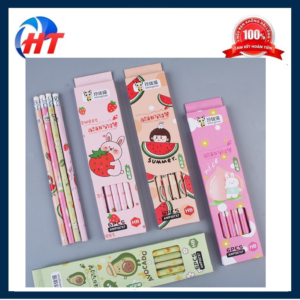 Hộp 6 Bút Chì Gỗ HB Họa Tiết Hoạt Hình-HT