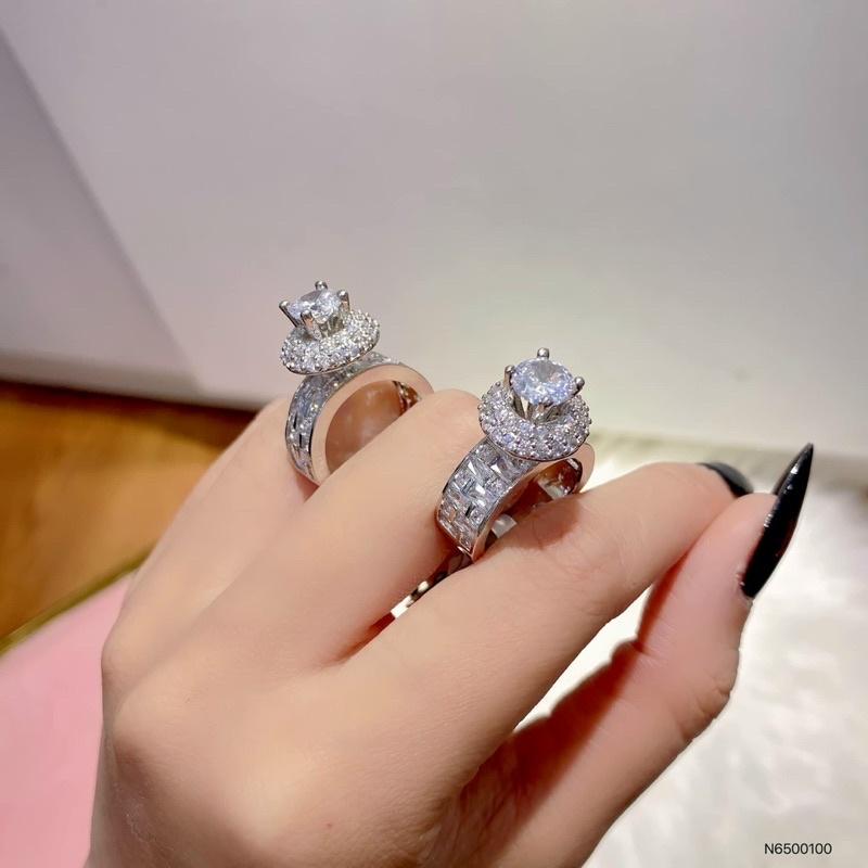 Nhẫn nữ xi bạch kim đá bagguet siêu sáng sang chảnh đi tiệc Kami