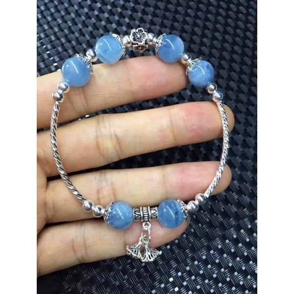 Vòng Tay Phong Thuỷ Đá Aquamarine 8 li Phối Chram Bạc 925