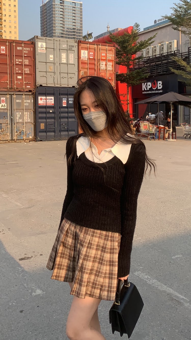 Áo Len Lông Mềm Mịn Phối Cổ Polo Siêu Hot Bean Paste Chic