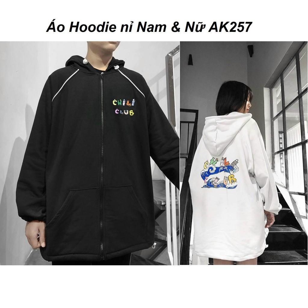 Áo Hoodie nỉ bông Nam & Nữ khóa kéo AK257