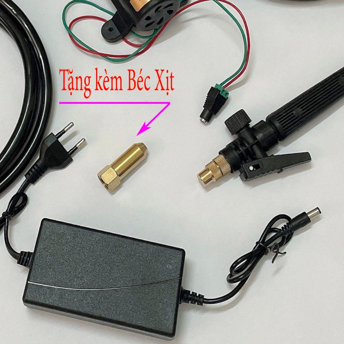 Máy bơm rửa xe tăng áp lực nước - Bộ máy rửa xe cao áp 12v Việt Nhật kèm nguồn, bơm phun sương tưới cây làm mát