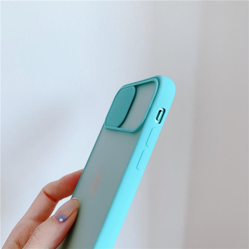 Ốp lưng dành cho iphone nắp trượt che cam bảo vệ camera 6 6s 7 8 plus se 2020 x xs xr 11 12 13 mini pro max lưng nhựa nhám mờ viền nhiêu màu sắc silicon mềm