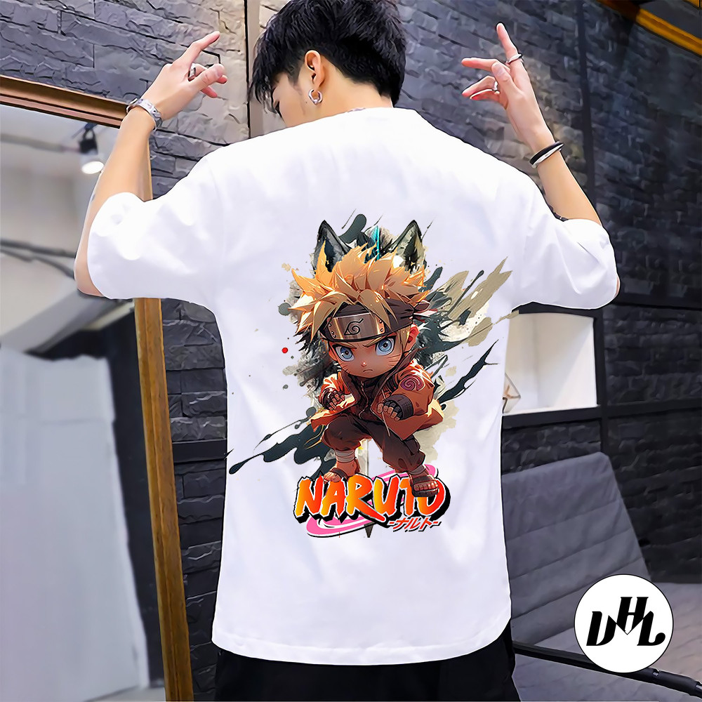 Áo thun trắng Anime, Manga Naruto chibi, Unisex Nam Nữ có Size áo từ 25-95kg
