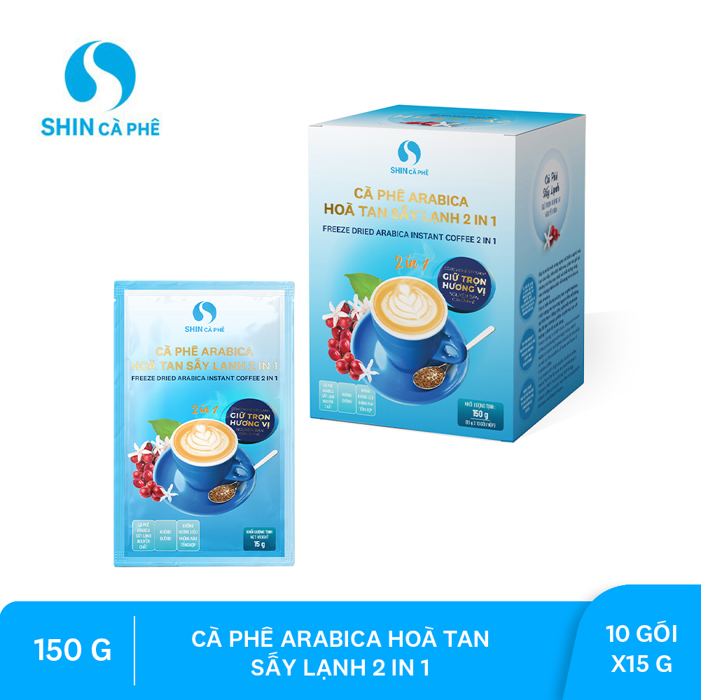 Cà phê hòa tan Arabica sấy lạnh 2 in 1 - SHIN Cà Phê - Hộp 10 gói