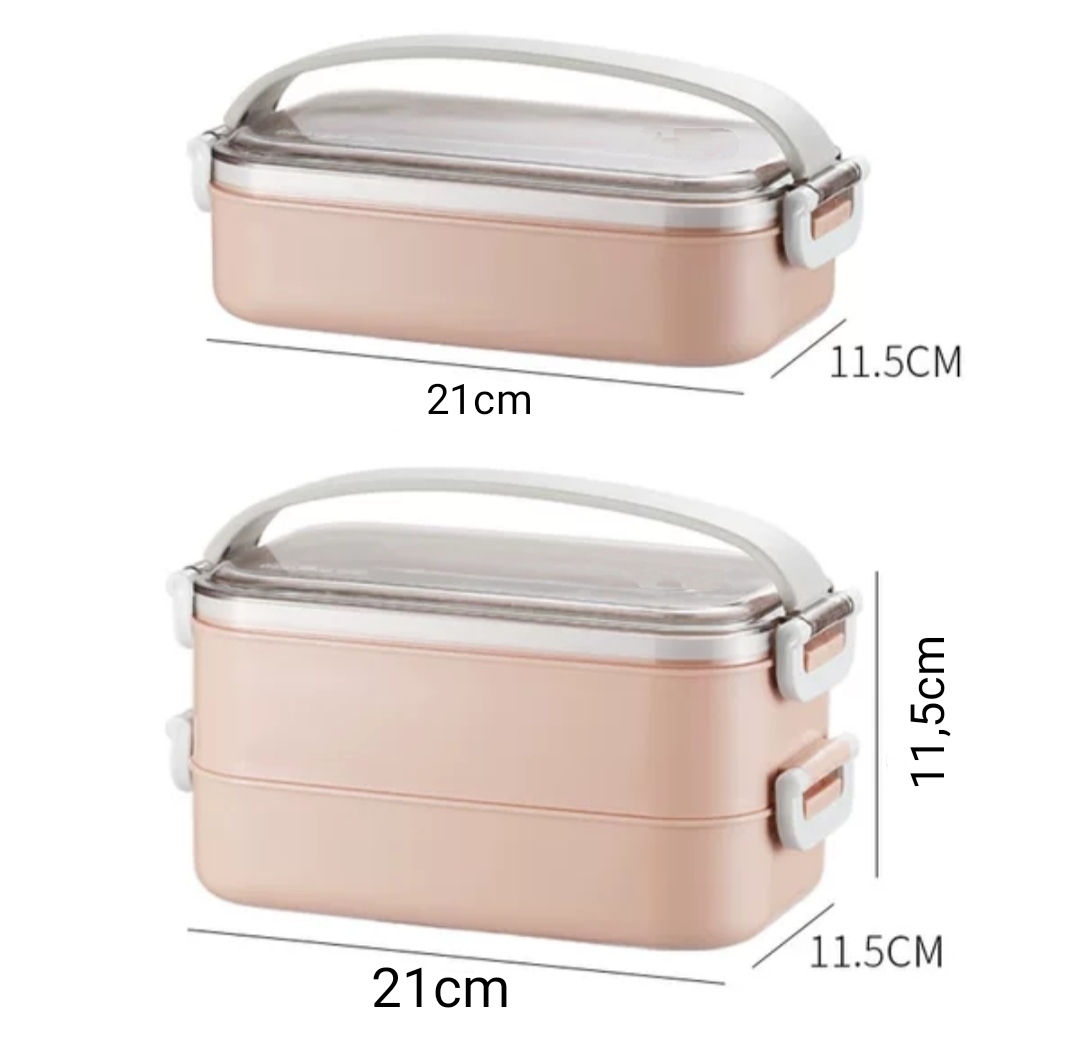 Bộ Hộp Cơm Giữ Nhiệt 2 Lớp 2 Tầng 2 Ngăn INOX304 Thiết Kế Hiện Đại -tặng bộ chổi vệ sinh mini