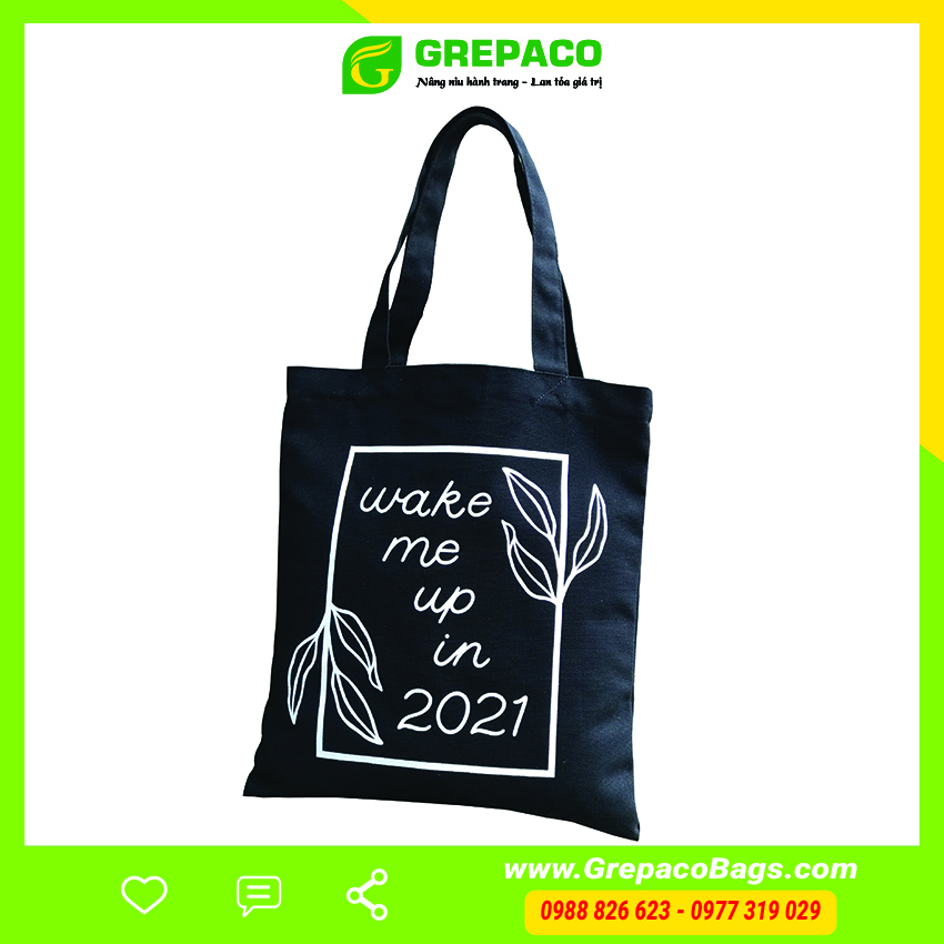 Túi Tote Thời Trang Nữ Canvas Vải Bố Màu Đen Dạng Quai Xách In Wake Me Up In 2021 Có Ngăn Phụ Trong – Mẫu Hot Trend