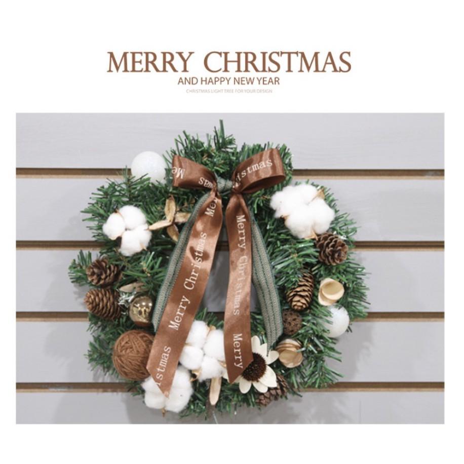 Hoa Trang Trí Noel đẹp mắt CHRISTMAS COTTON WREATH DOOR - AsiaMart