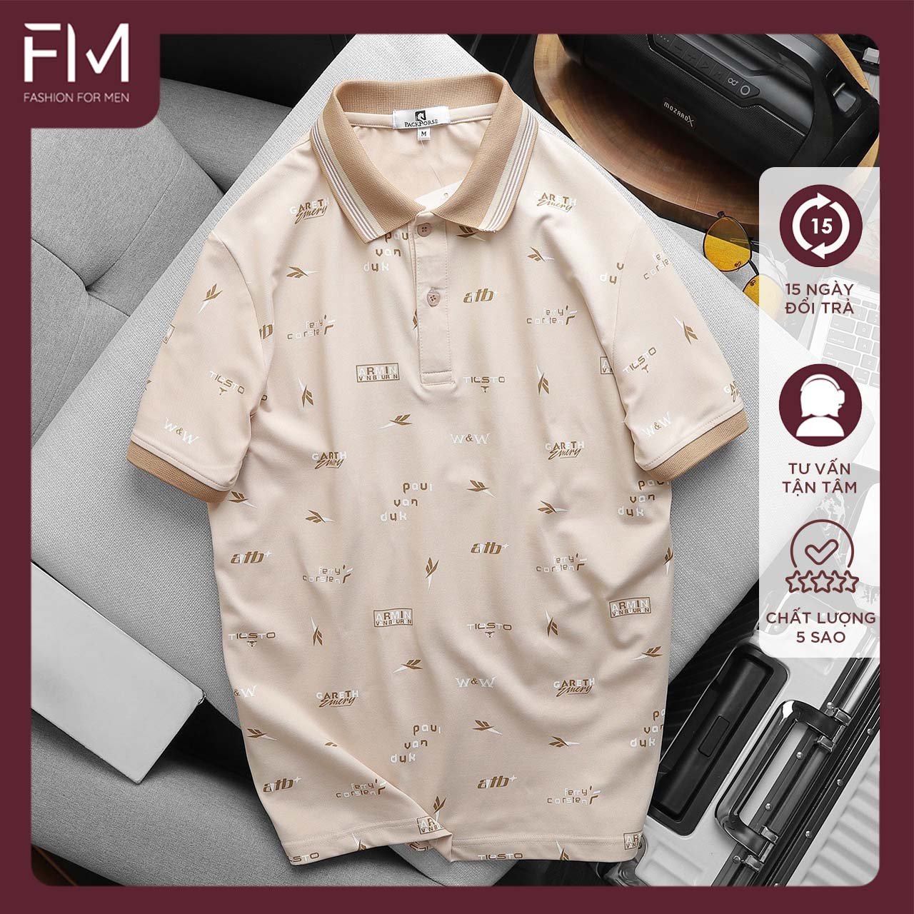 Áo thun polo nam PG họa tiết, chất thun cá sấu lạnh - FORMEN SHOP - FMPS223