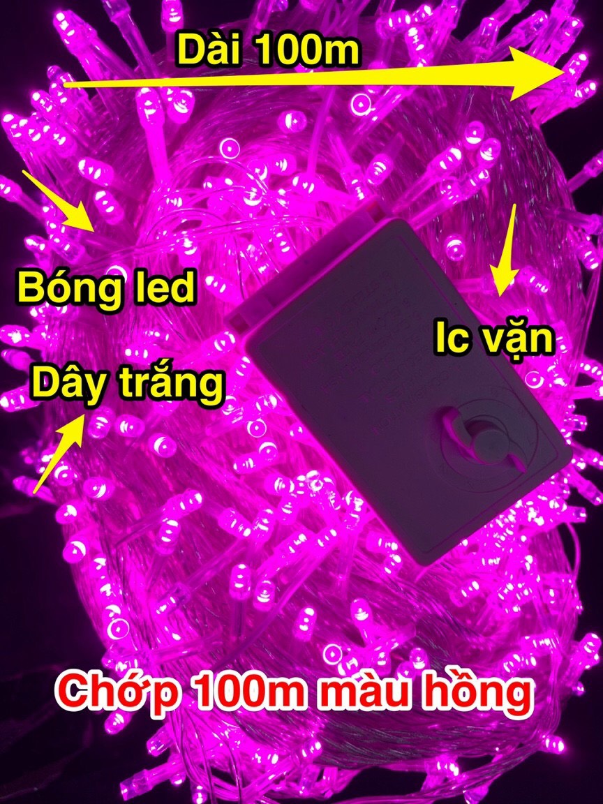Dây chớp 100m màu hồng chống nước dùng ngoài trời trang trí Noel, nhà thờ, nhà hàng, khách sạn, quán cafe...