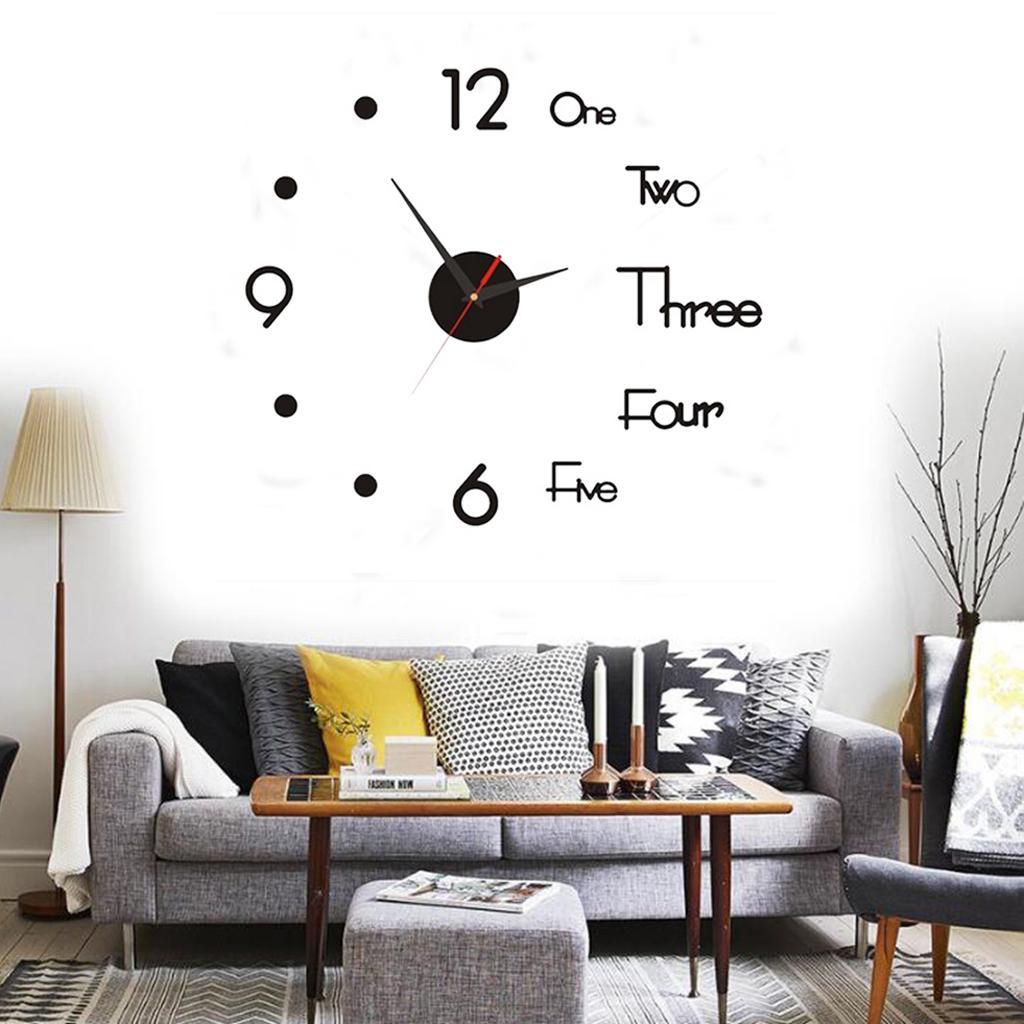 2X DIY Large Wall Clock Modern 3D Wall Sticker Clock Silent Living Room Decor S
