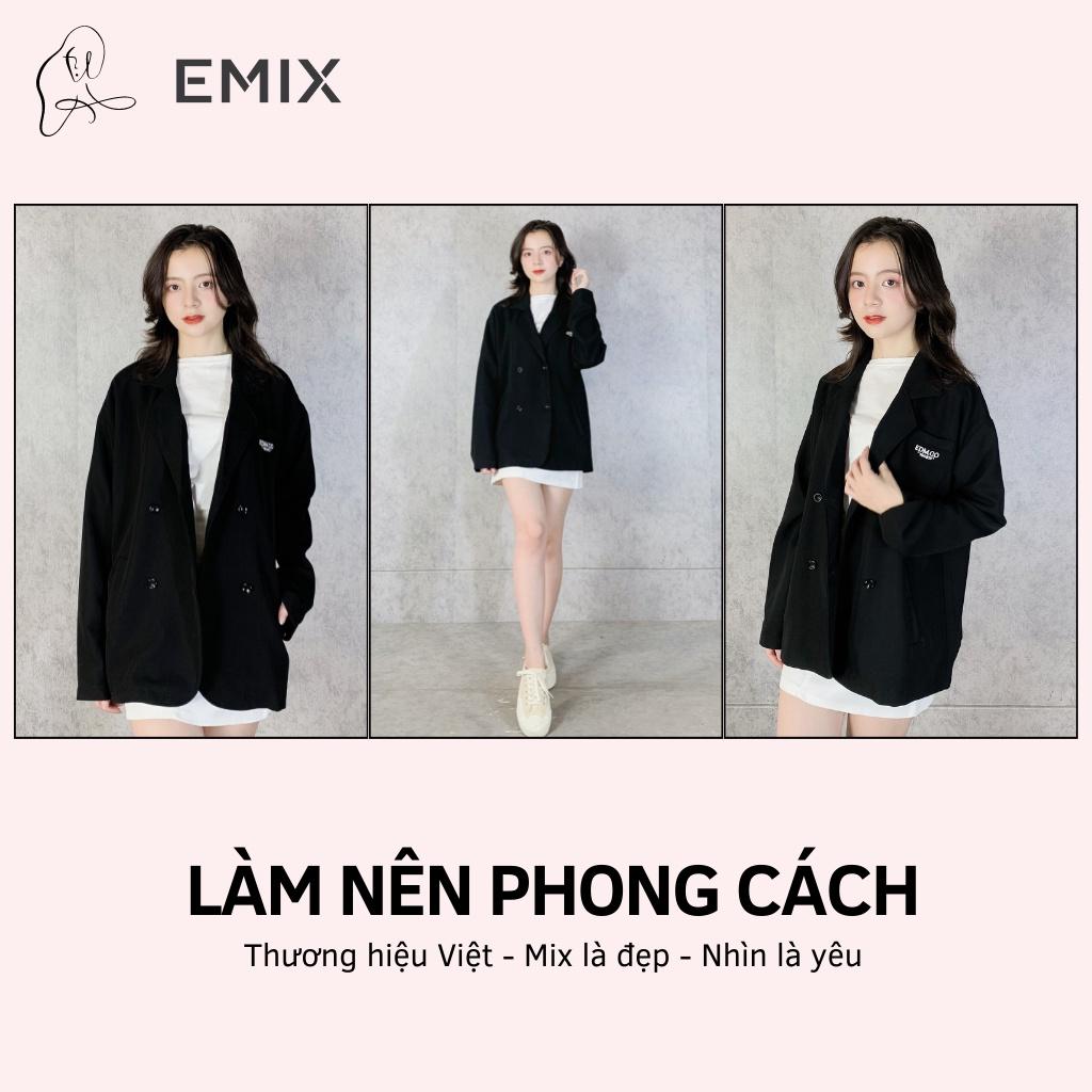 Áo khoác blazer công sở EMIX (màu đen), dáng dài, cổ vest, dài tay, form rộng, freesize, vải 1 lớp KHÔNG LỘ A5574