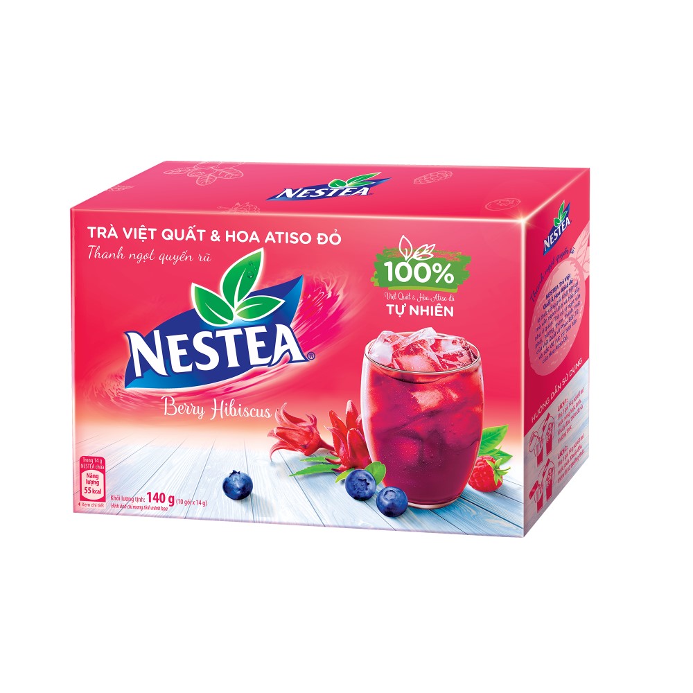 Combo 2 hộp trà việt quất và hoa atiso đỏ Nestea (Hộp 10 gói x 14g) - [Tặng 1 ly thủy tinh]