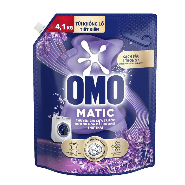 Túi Nước Giặt Omo Matic Cho Máy Giặt Cửa Trước Hương Lavender - Khử Mùi Thư Thái 4.1KG
