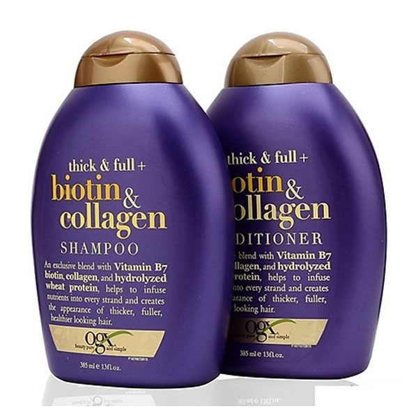 Dầu xả OGX Thick &amp; full + biotin &amp; collagen Conditioner 385ml của Mỹ, hỗ trợ tóc chắc khỏe, phục hồi tóc hư tổn, làm mềm mượt và tăng độ đàn hồi tóc.