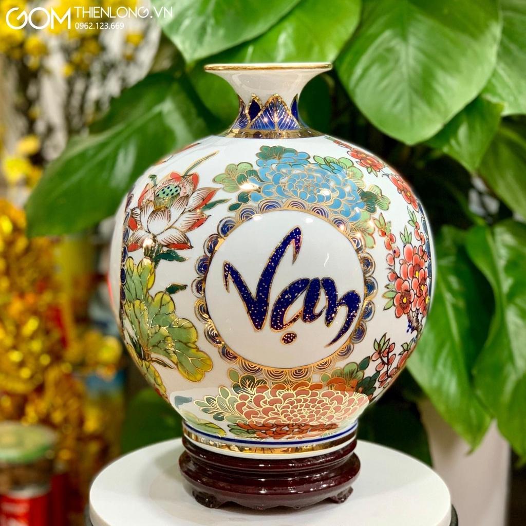 Bình Hút Lộc Vạn Sự Như Ý Vẽ Vàng Cao Cấp - Bình Gốm Phong Thủy Bát Tràng