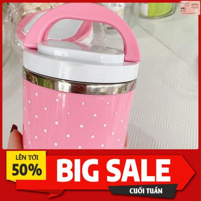 Cặp lồng inox giữ nhiệt chấm bi 1 tầng có quai xách