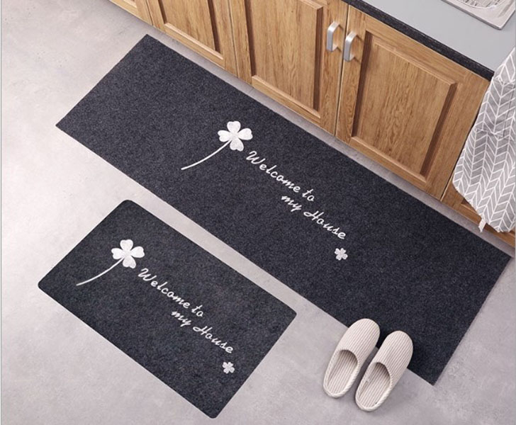 Bộ 2 thảm 2D nhà bếp đế cao su chống trượt 120x40 và 60x40 + kèm 2 khăn lau 30x30