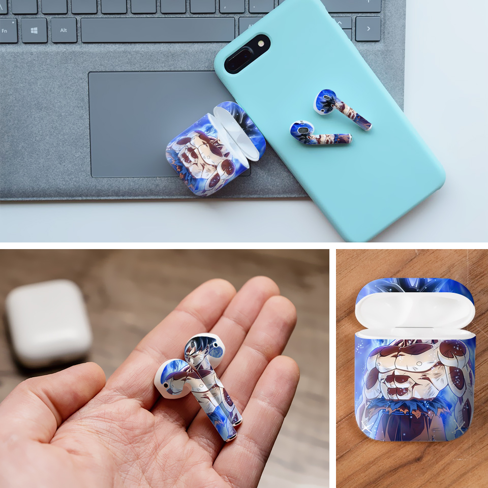 Miếng dán skin chống bẩn cho tai nghe AirPods in hình Songoku Dragon Ball - 7vnr008 (bản không dây 1 và 2)