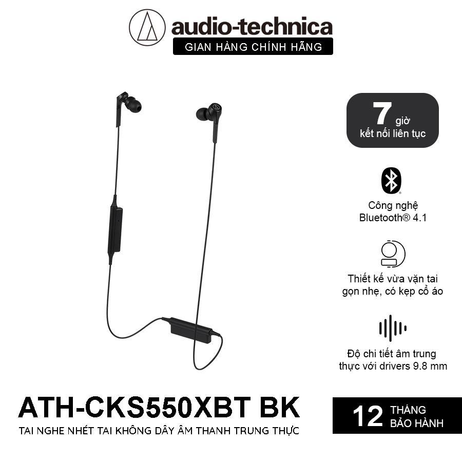 Tai Nghe Bluetooth Nhét Tai inear Audio Technica Solid Bass ATH-CKS550xBT - Hàng Chính Hãng