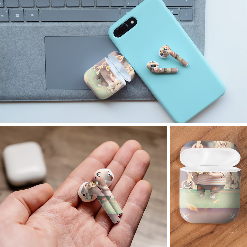 Miếng dán skin chống bẩn cho tai nghe AirPods in hình Heo con dễ thương - HEO2k19 - 100 (bản không dây 1 và 2)