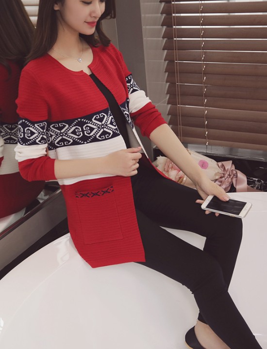 Áo khoác nữ họa tiết phối màu Mã: AO2793 - ĐỎ