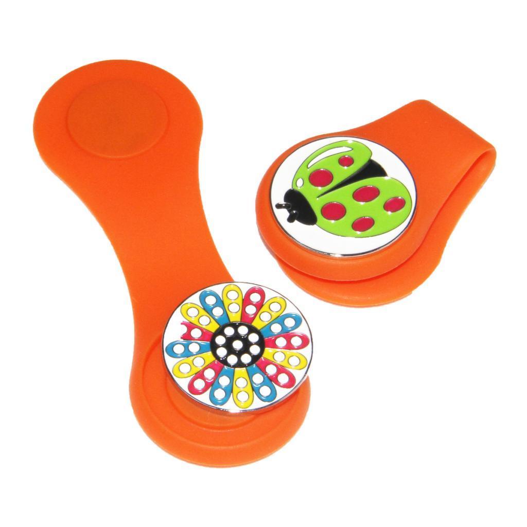 2xMagnetic Golf Hat Clip Golf Ball Marker with Detachable Pattern Plate Orange
