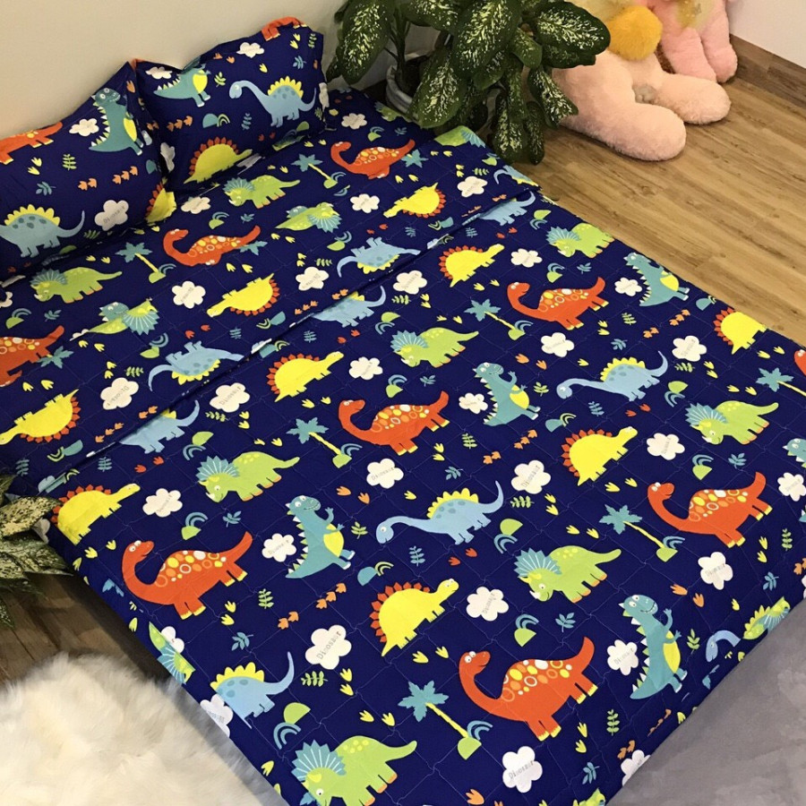 Bộ Chăn Ga Gối Cottong Poly Hè Thu 5 Món Khủng Long