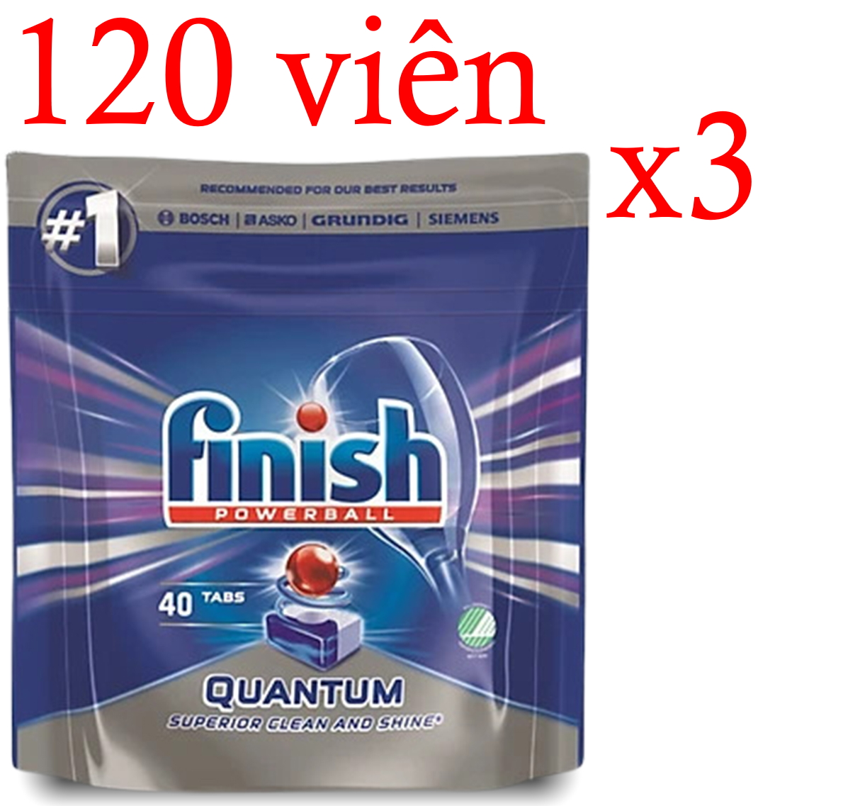 Combo 3 gói Viên rửa bát Finish quantum 40 viên dùng cho máy rửa bát (40X3 = 120 viên finish quantum)