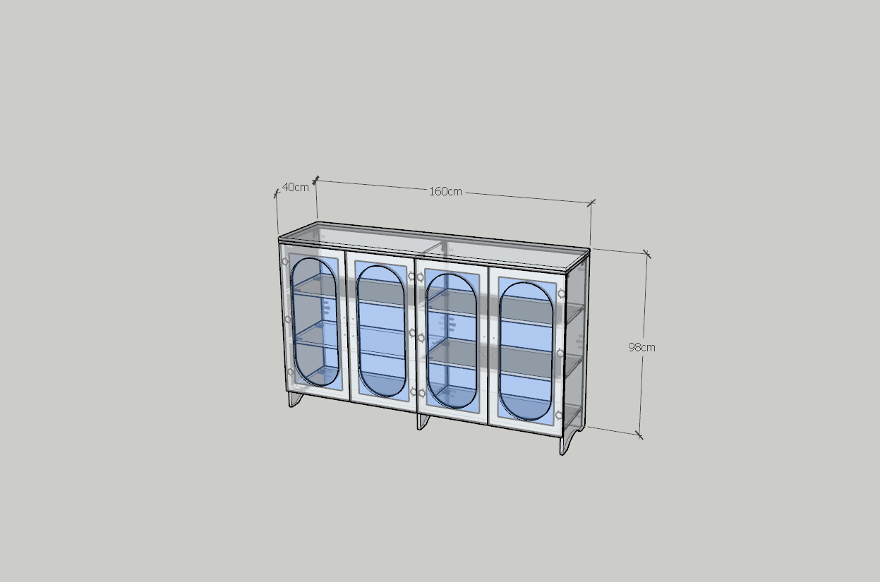 HAPPY FURNITURE , Tủ lưu trữ 4 cửa kính - CHEVY, TLT_048 , 160cm x 40cm x 98cm DxRxC