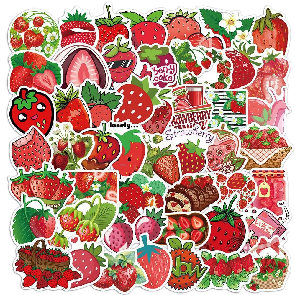 Sticker dâu tây hoạt hình cute trang trí mũ bảo hiểm, guitar, ukulele, điện thoại, sổ tay, laptop-mẫu S42