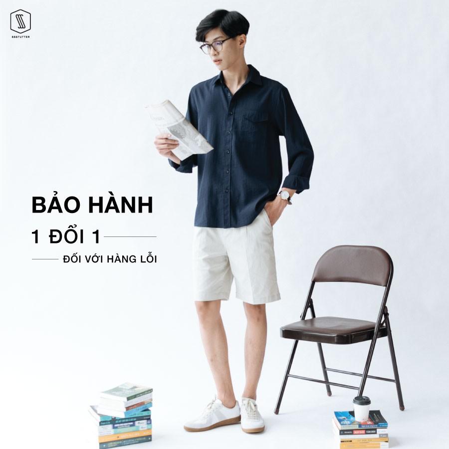 Áo sơ mi nam SSSTUTTER dài tay có túi cổ đức vải linen thoáng mát Letter Shirt