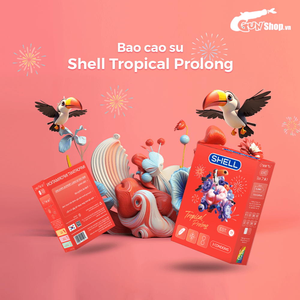 Bao cao su Shell Tropical Prolong kéo dài thời gian, hương hoa quả nhiệt đới - Hộp 3 cái