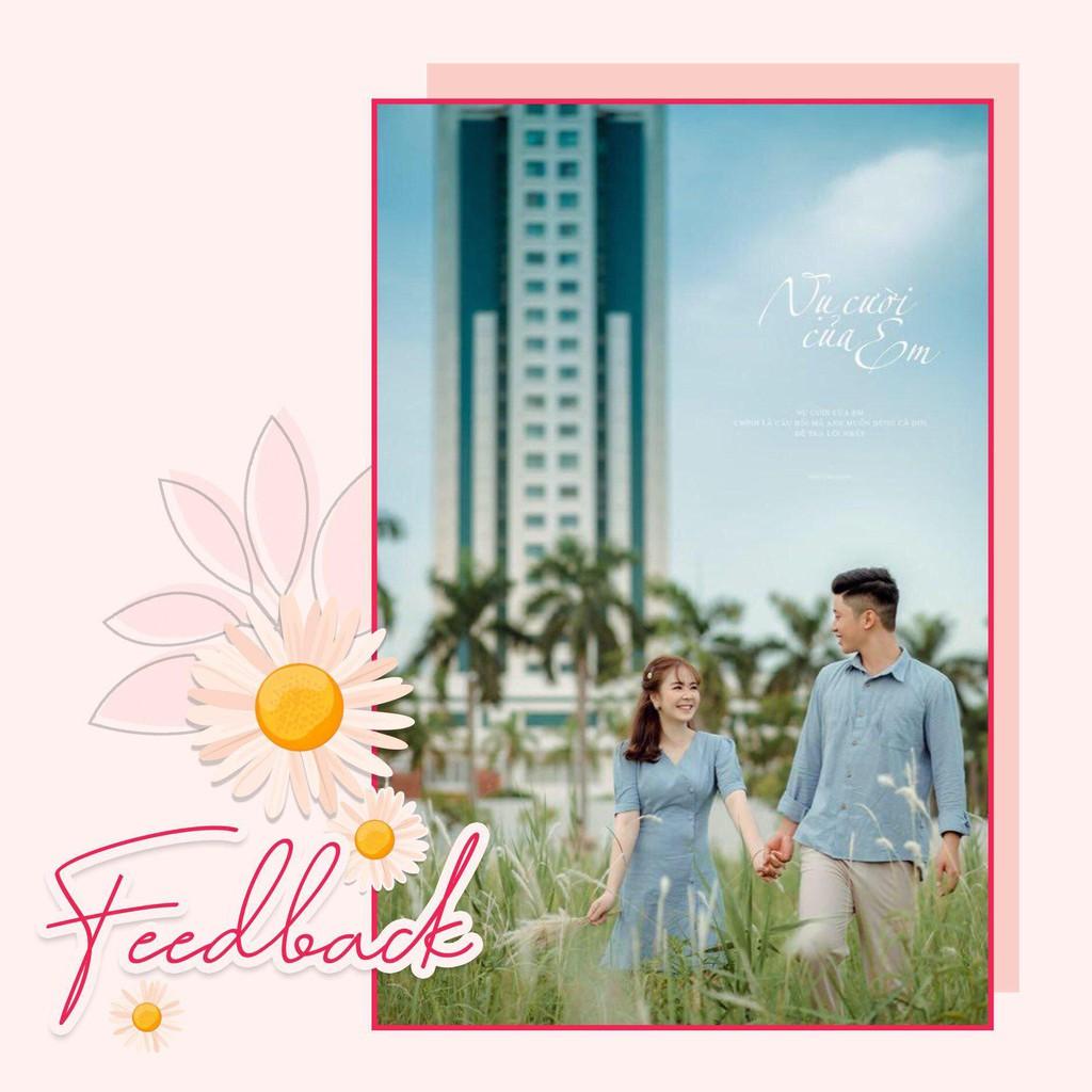 Áo cặp nam nữ đẹp Set váy áo cặp sơ mi chụp cưới Hàn Quốc Couple màu xanh AV24