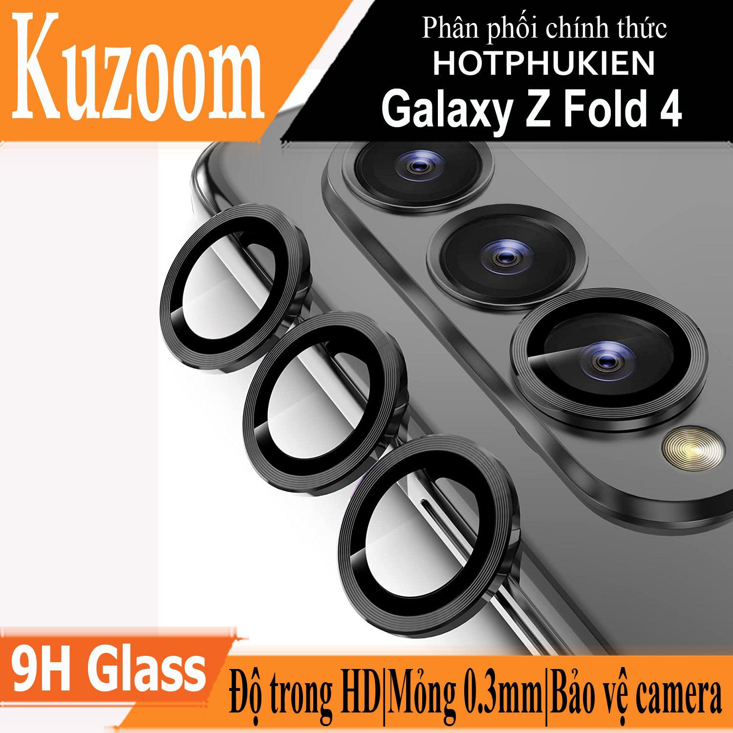 Bộ miếng dán kính cường lực bảo vệ Camera cho Samsung Galaxy Z Fold 4 hiệu HOTCASE Kuzoom Protective Lens mang lại khả năng chụp hình sắc nét full HD (độ cứng 9H, tặng kèm khung tự dán) - hàng nhập khẩu