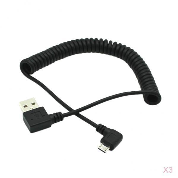 3 Pieces 90 Degree Angle USB 2.0 Male to 90 Degree Right Angle Micro USB 5 Pin Male Charge and Sync Coiled Spiral Cable