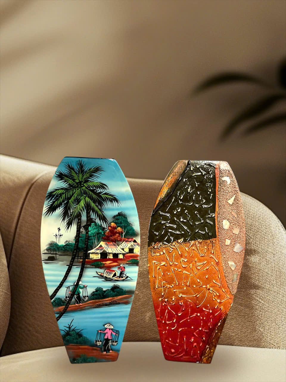 Bình hoa sơn mài Thanh Bình Lê- Mã B09 size 30x14x6.5 cm dùng  cắm hoa, trang trí, quà tặng ý nghĩa