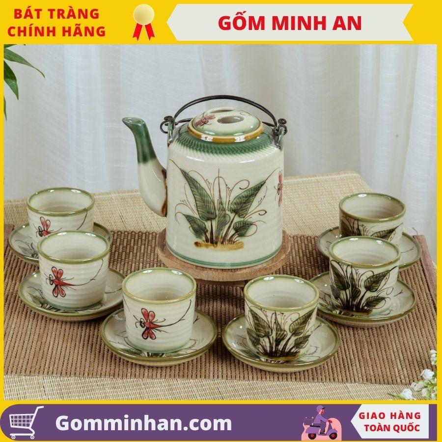 Bộ Ấm Tích Sứ men tro cổ- Gốm Sứ Bát Tràng- gốm Minh An dung tích 1.2lit