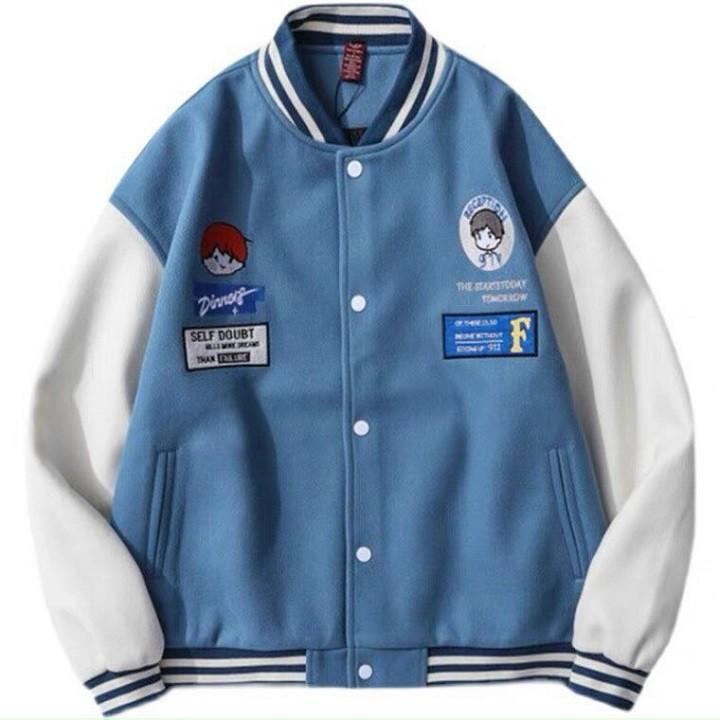 Áo Khoác Bomber Jacket Nỉ Bông Unisex Nam Nữ in Baby F Phong Cách Hàn Quốc Hot Trend 2022