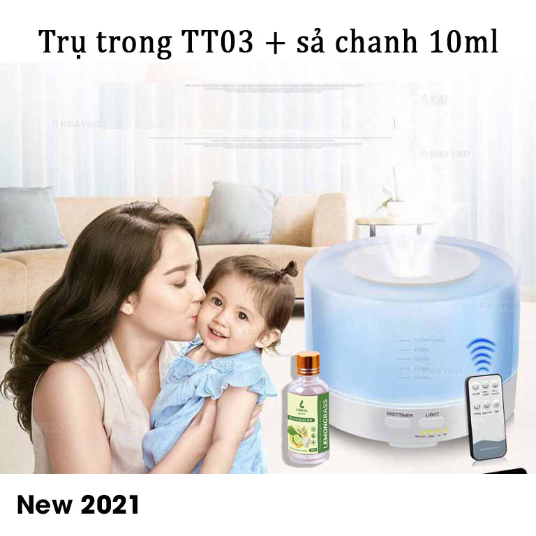 Máy xông tinh dầu siêu âm cao cấp 550ml  - Đèn LED 7 màu - Chế độ máy khuếch tán tinh dầu mạnh - Hẹn giờ tự tắt - Xông hơi liên tục 24h - Kèm Remote -  Tặng 1 tinh dầu 10ml