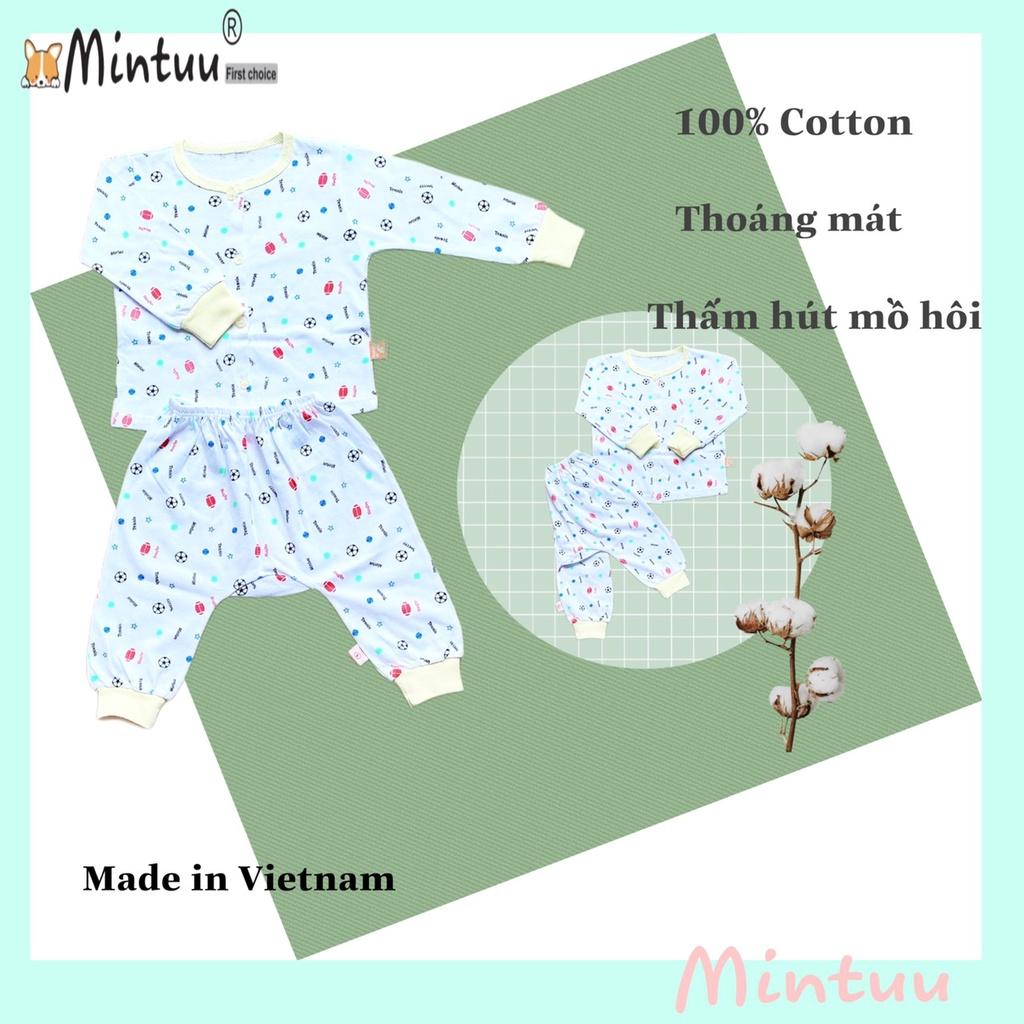 Bộ quần áo sơ sinh tay dài in bông, cài thẳng thương hiệu MINTUU, chất liệu vải 100% cotnton cho bé 0 - 2 tuổi