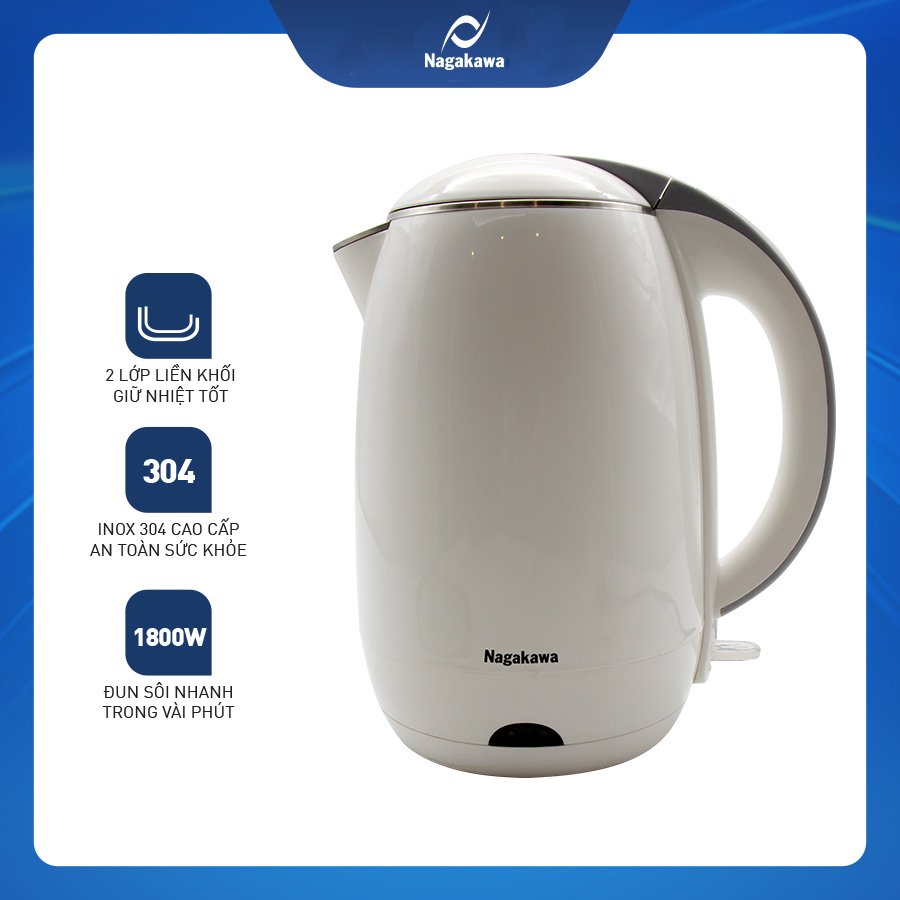 Ấm Đun Siêu Tốc 2 Lớp Nagakawa NAG0314 - Hàng Chính Hãng