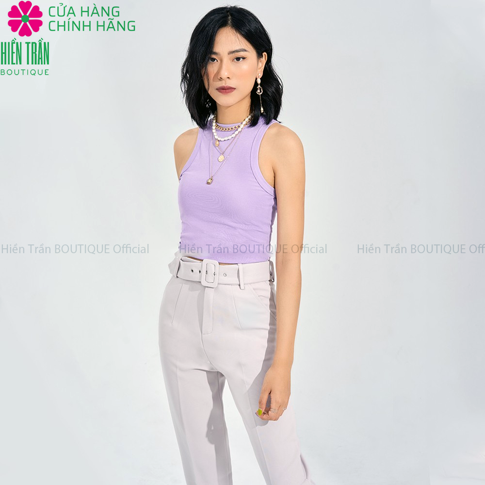 Quần baggy nữ Hiền Trần BOUTIQUE lưng cạp cao đai rời đồ công sở đi học form đẹp màu đen be