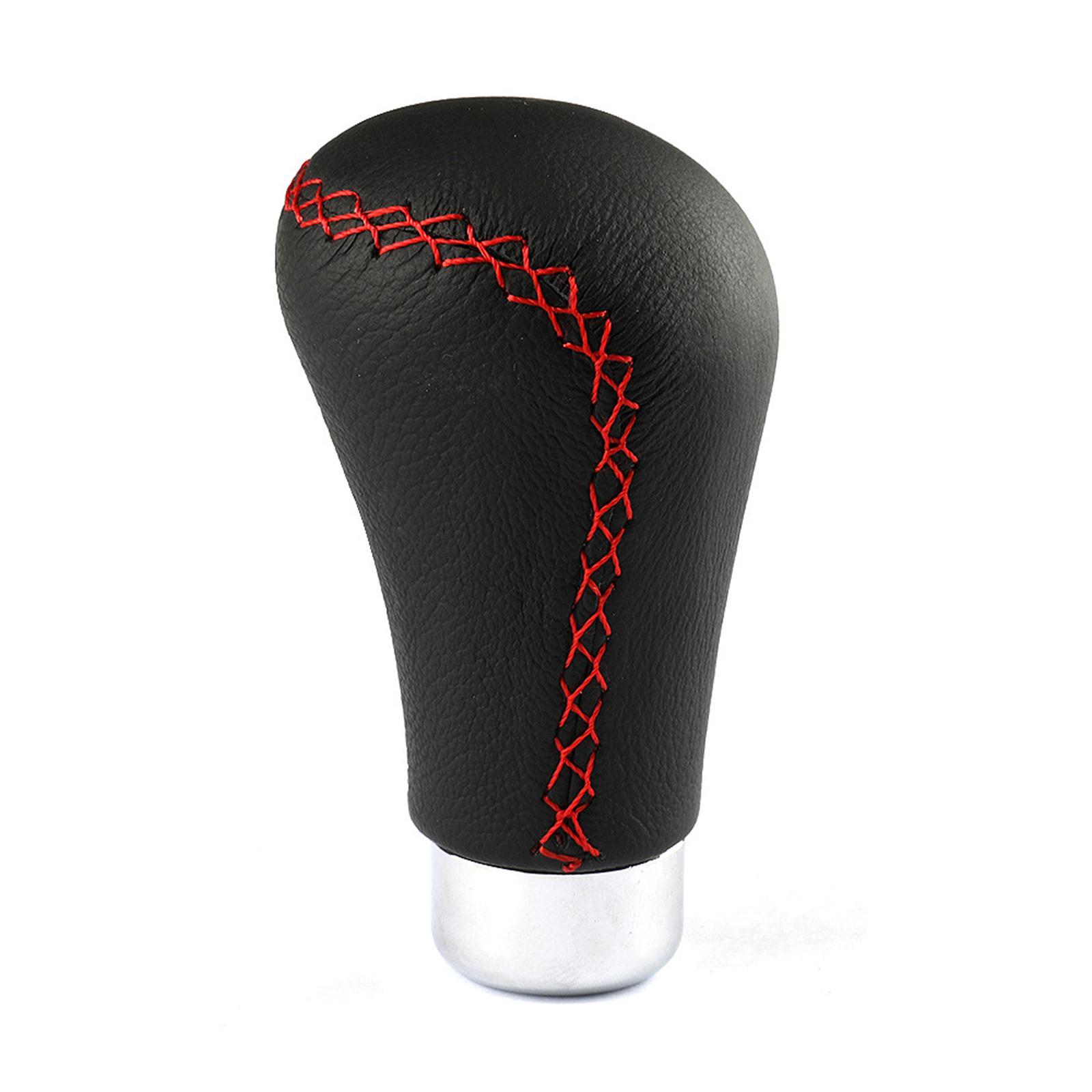 Gear Shift Knob Aluminum Alloy PU Leather Modification Red Stitch